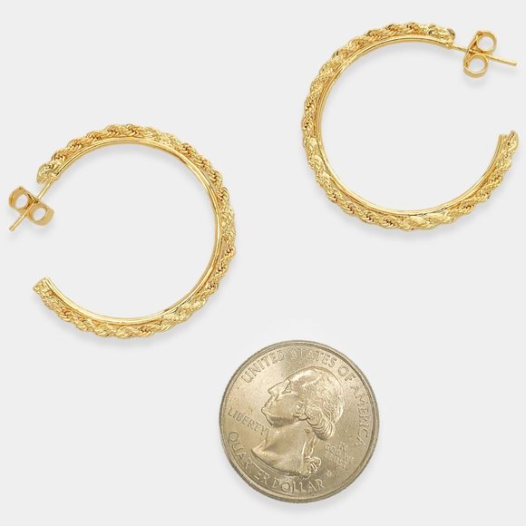 NEW 18K Gold Filled Rope Chain Hoop Earrings - Picture 5 of 6